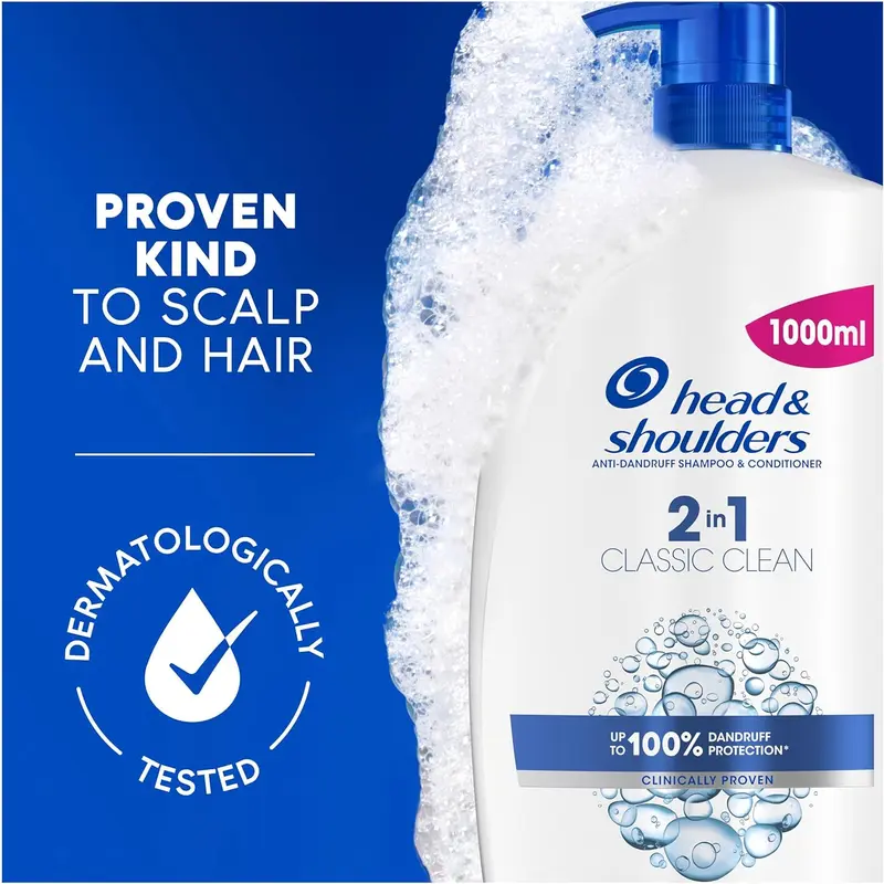 Head & Shoulders Classic Clean Anti-Dandruff 2-in-1 Shampoo, 1000 ml Conditioner Haircare Cleanser Cleansing 1