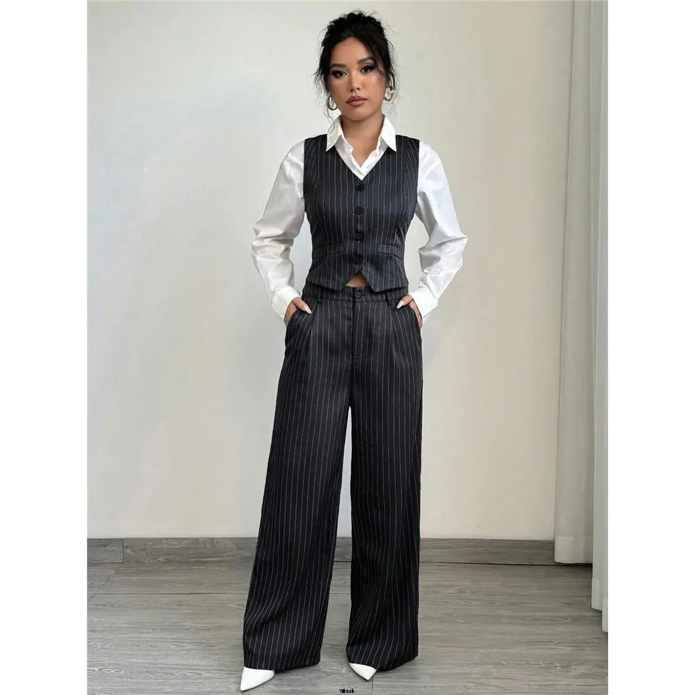Set pants suit women's clothing Aé é tiktokraffin casual striped jacket vest and suit