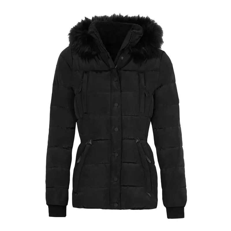 Spindle Womens Ladies Premium Quality Hooded Short Fur Parka Quilted Padded Puffer Coat | Zip Side Pockets | Luxurious Detachable Faux Fur on Hood 2