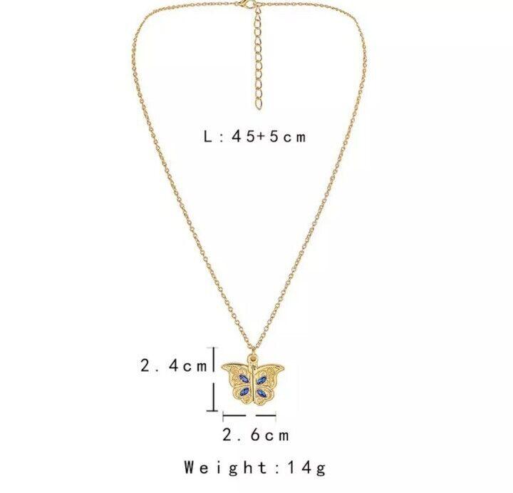 Crystal Fashion Women's Butterfly Pendant Necklace With I Love You Heart Shaped Engraved Locket Birthday Christmas Valentines Gift for Girlfriend Sister Mum Ladies 2