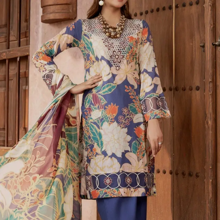 A printed lawn ensemble with embroidered patches and chiffon dupatta. Its sleeves are also adorned with lovely embroidered patches details. Enjoy a delightful look with this gorgeous ensemble.