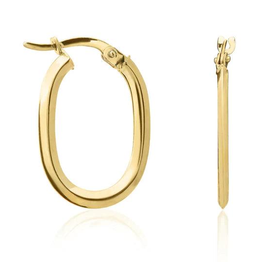 YELLOW GOLD ANGULAR OVAL HOOP EARRINGS 0