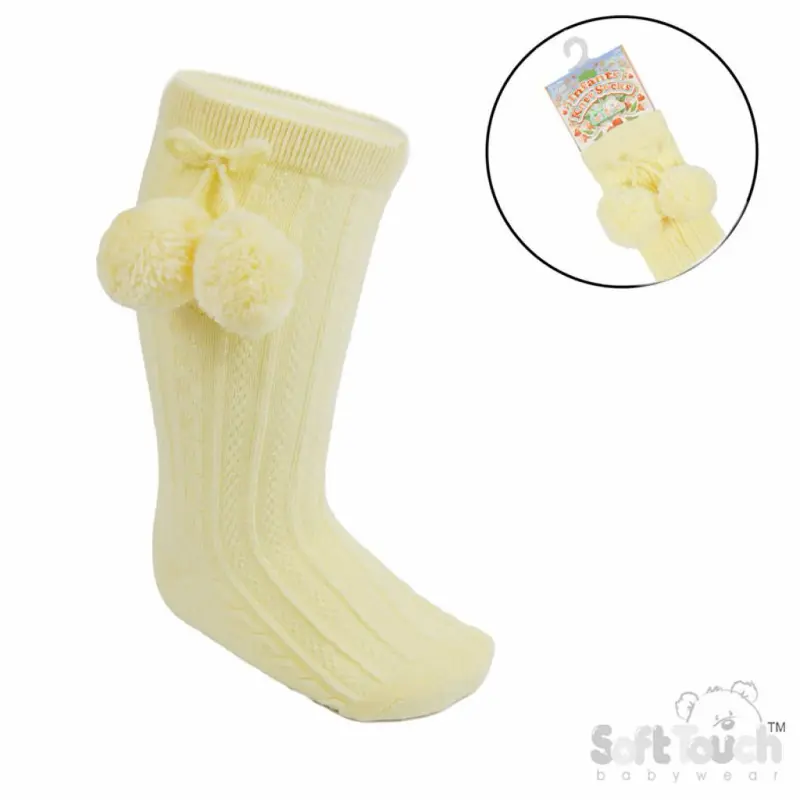 Soft Touch Unisex Babies Knee High Socks with Pom Poms to Top - Perfect for Baby Girls and Boys