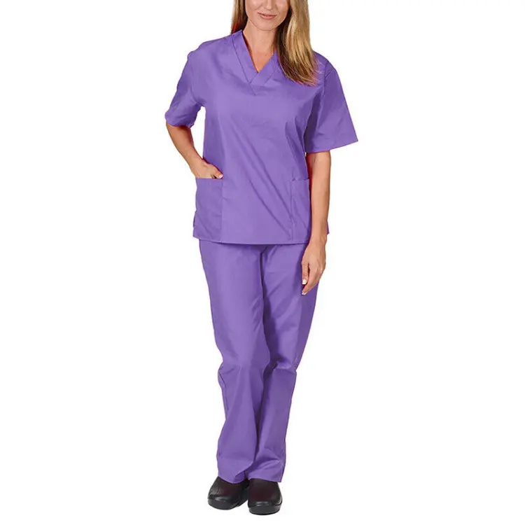 Scrub Medical Uniform PURPLE Top  Hospital Work Wear Women Men  V-Neck Tops
