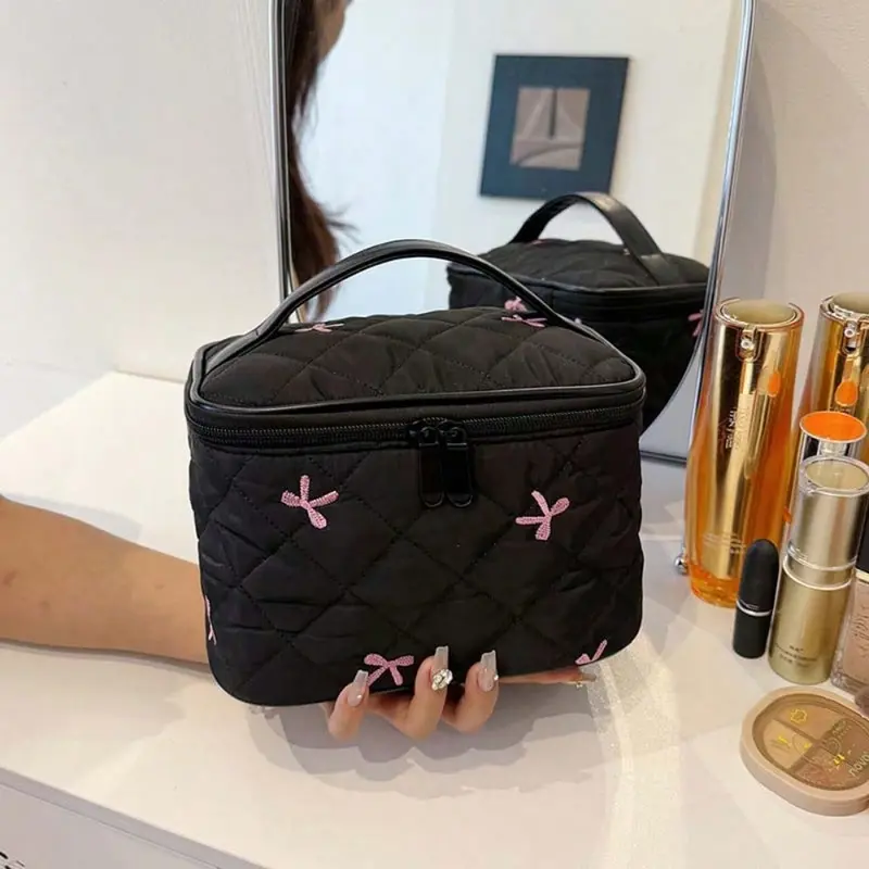Cloth Bow Cosmetic Handbag 3D Clutch Purse Embroidered Makeup Bag Multi-Functional Toiletry Organizer Skincare Storage Pocket 0