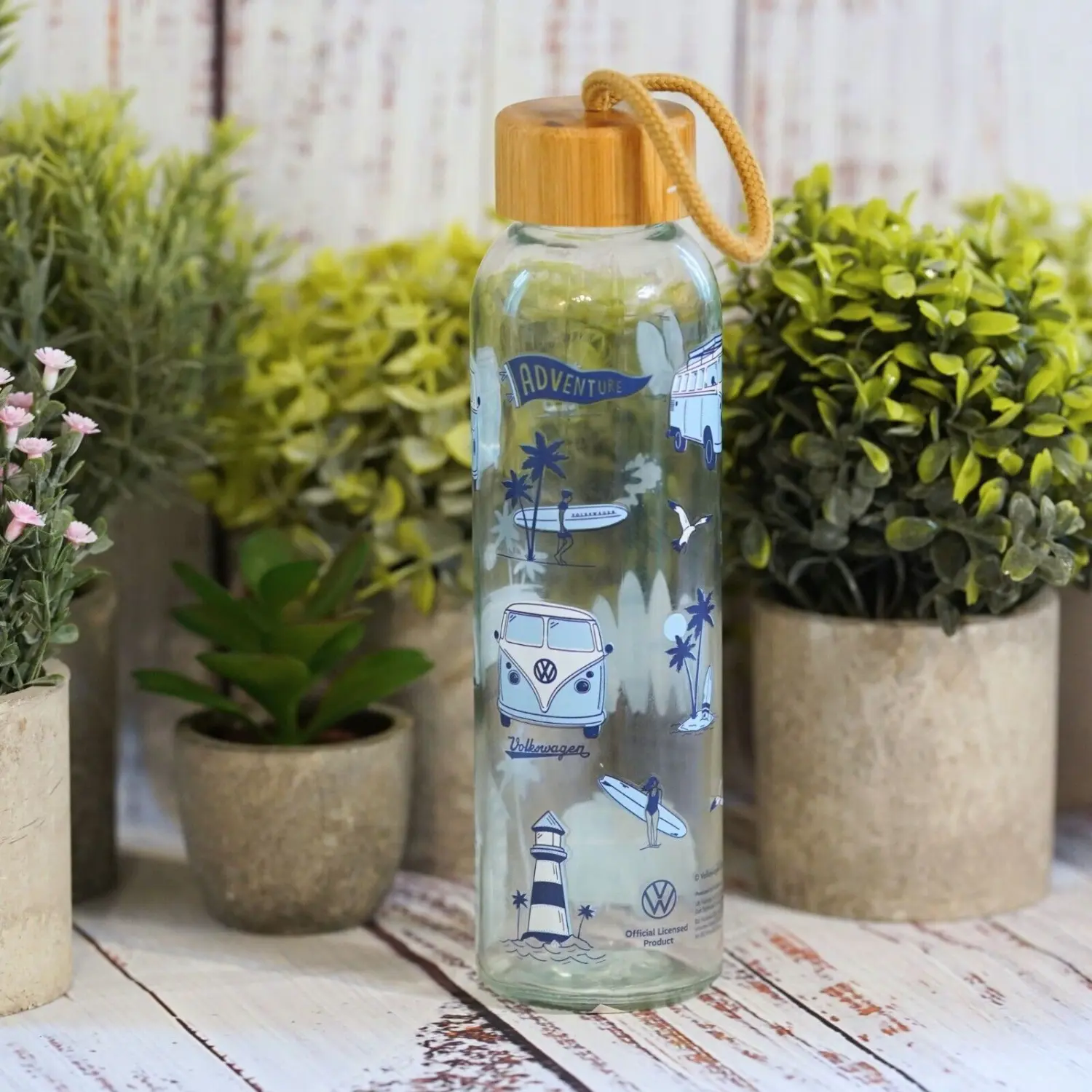 Volkswagen VW T1 Camper Van Bus 500ml Glass Water Bottle Sustainable Drink Flask