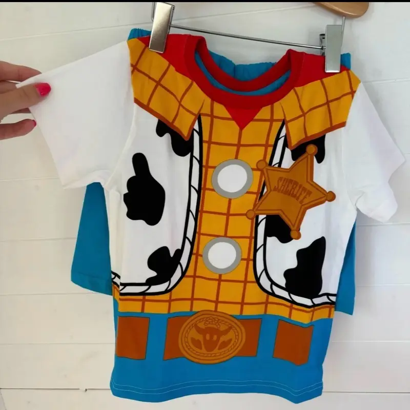 Disney Toy Story Short Pyjamas Pjs Woody Cowboy Sheriff Buzz Lightyear Ranger Nightwear Sleepwear Shortie Boys Character Two Piece Set Short Sleeve Top T-Shirt Shorts Toddler Childrens Kids Cute 4 5 6 Years 7