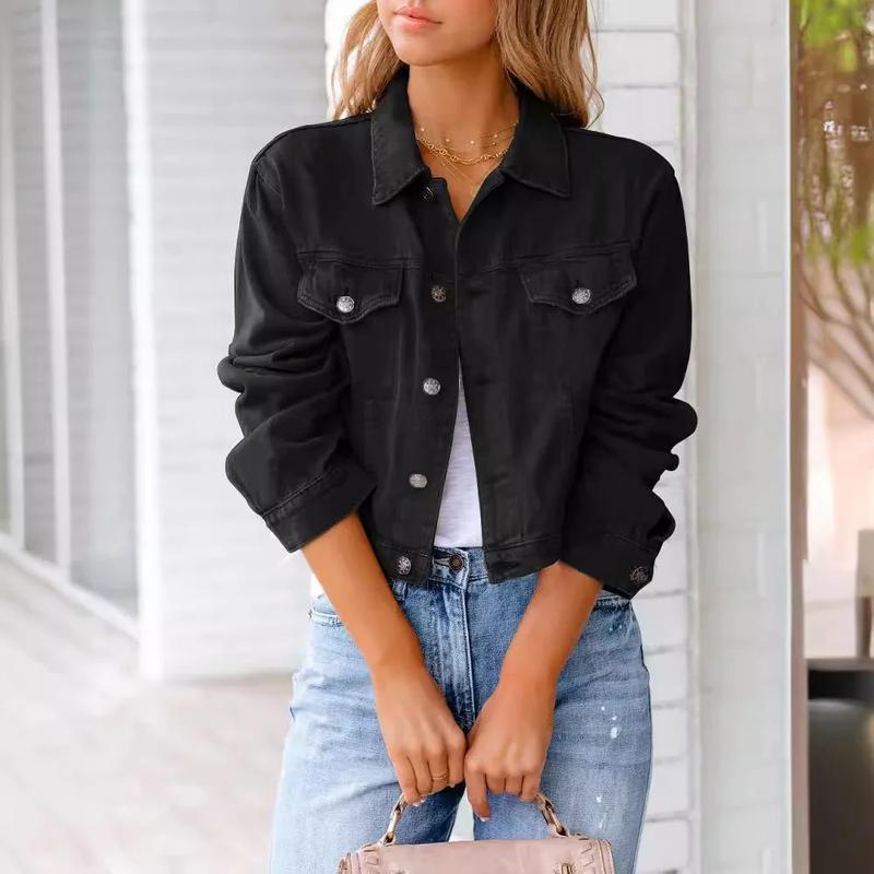 Women's Clothing Spring Summer New Denim Jacket Long-sleeved Top Short Slim Coat Solid Color 2