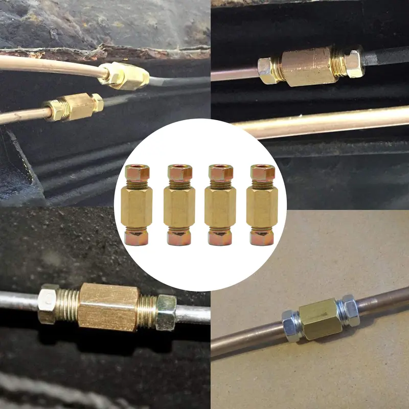 3/16" brake Line Brass Nut Fittings Set,4 Unions & 8 Nuts for SAE Inverted Flaring Brake Pipe (4.75mm) 5