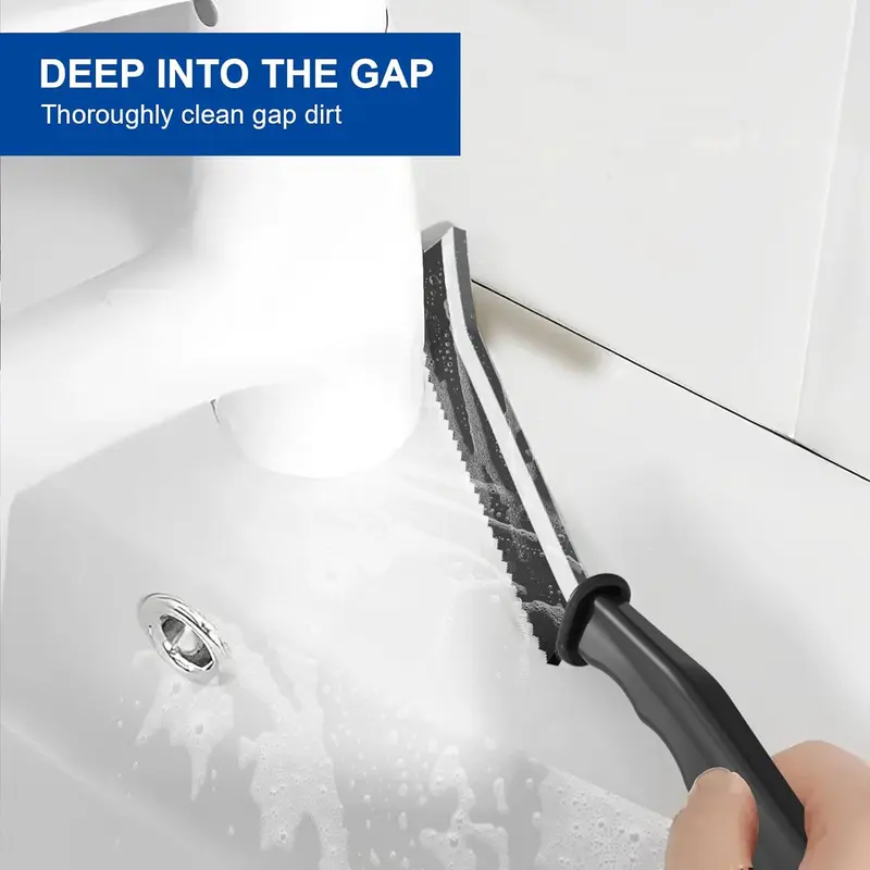 Crevice Cleaning Brush, Bathroom Tile Groove Gap Cleaning Brush, Long Handle Narrow Crevice Cleaning Tool, Small Scrub Away Cleaning Brush for Home Kitchen (2PCS), 2pcs Black 5