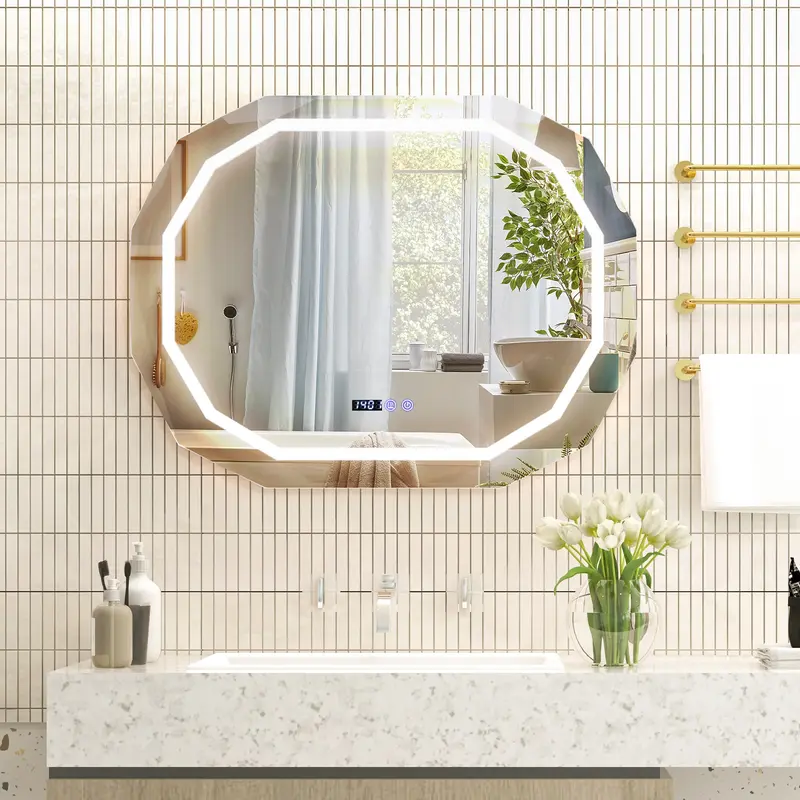 COSTWAY Anti-Fog Mirror LED Bathroom Mirror with 3 Color LED Light 1