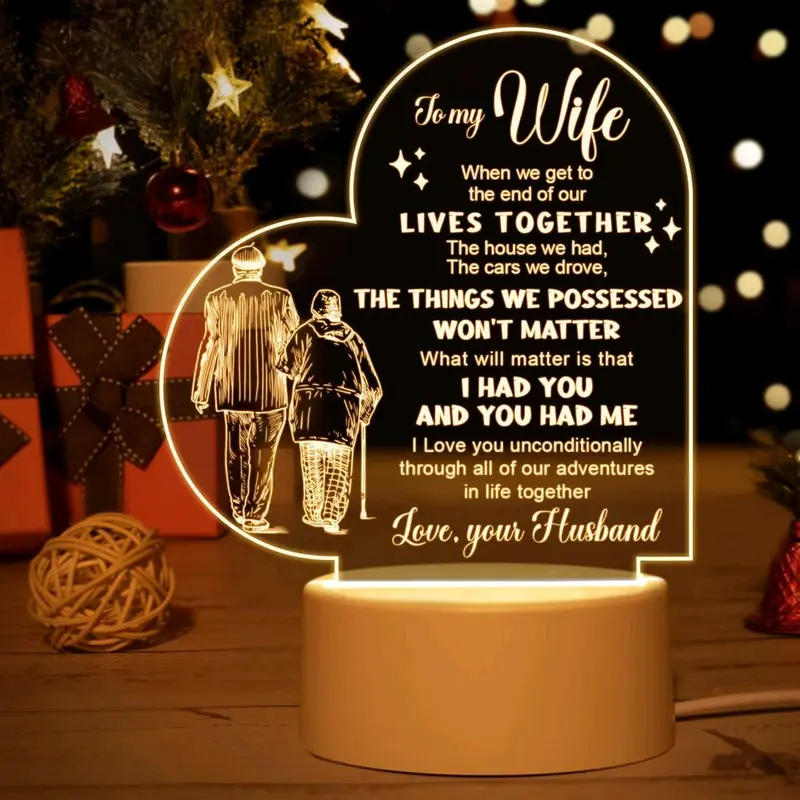 Valentines Gifts for Wife - Engraved Acrylic Night Light Present for Wife, Wife Birthday Gifts from Husband, Romantic Christmas Wedding Anniversary Valentines Day Gifts for Her 0