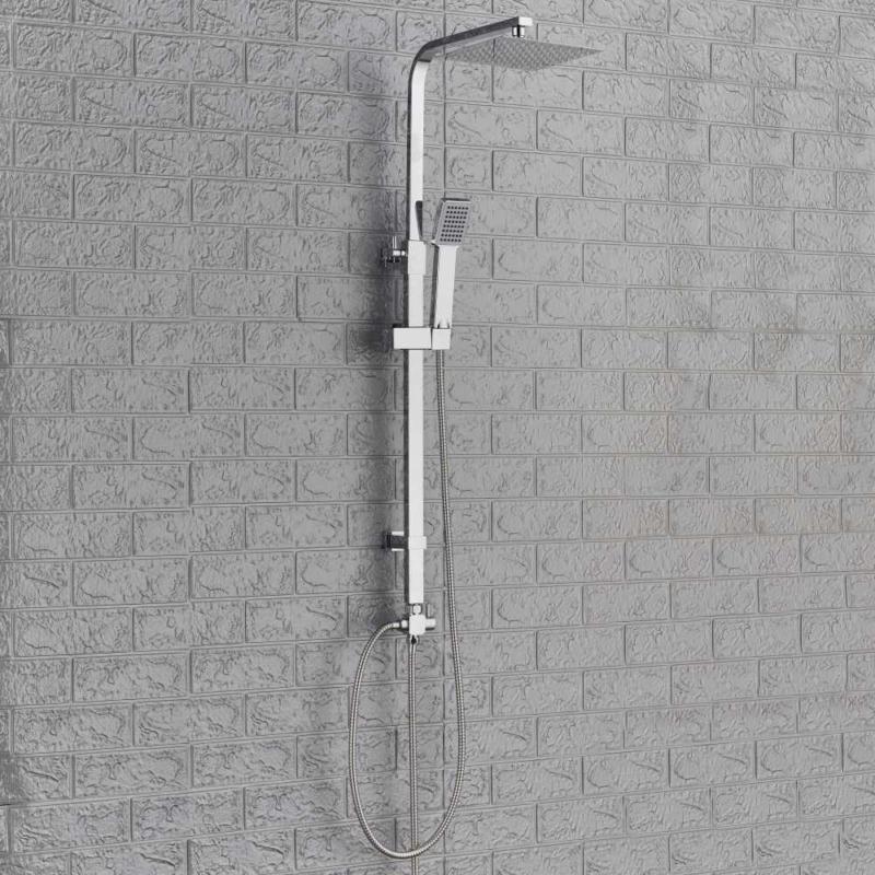 Large Waterfall Chrome Square Dual Shower Head Riser Rail Luxury Bathroom Set 2