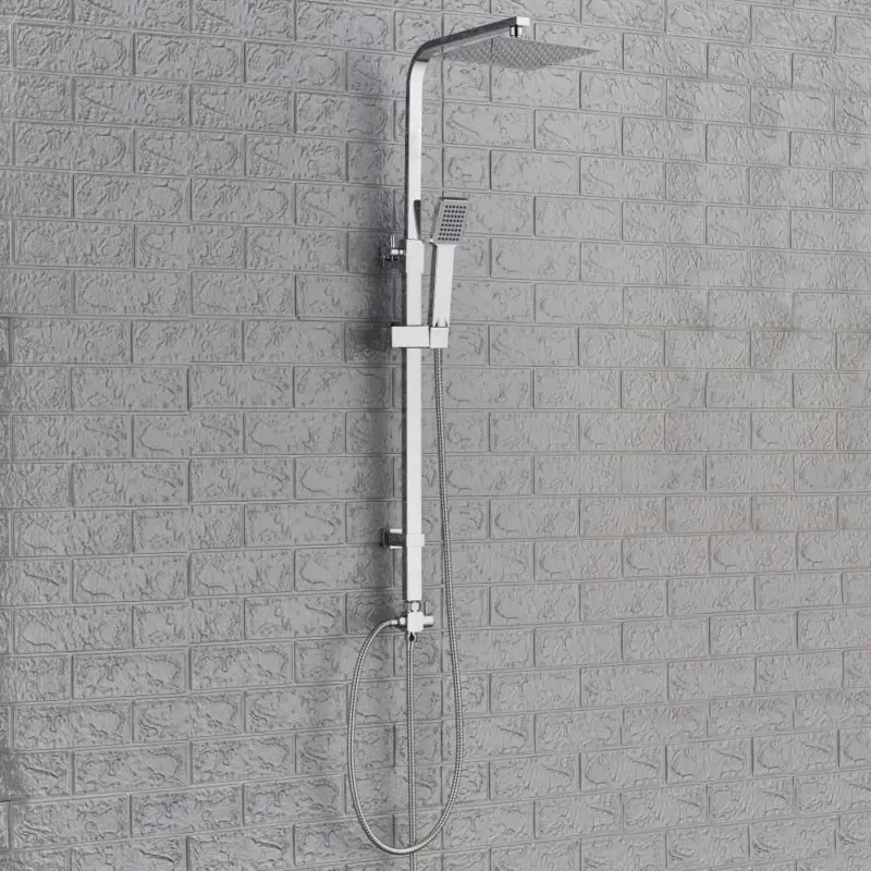 Large Waterfall Chrome Square Dual Shower Head Riser Rail Luxury Bathroom Set 2