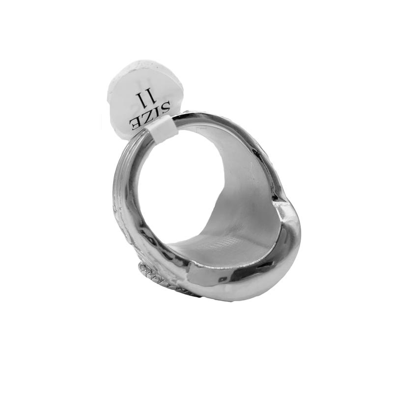 Chunky saddle ring gold/silver plated heavy stainless steel iced out 7