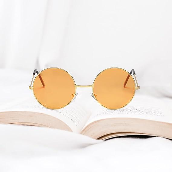 ECOVEND 2 PCS Hippy Specs Sunglasses - Metal Round Frame Circle Retro Glasses Vintage Disco Fancy Dress Colored Lens Festival Sunglasses 2