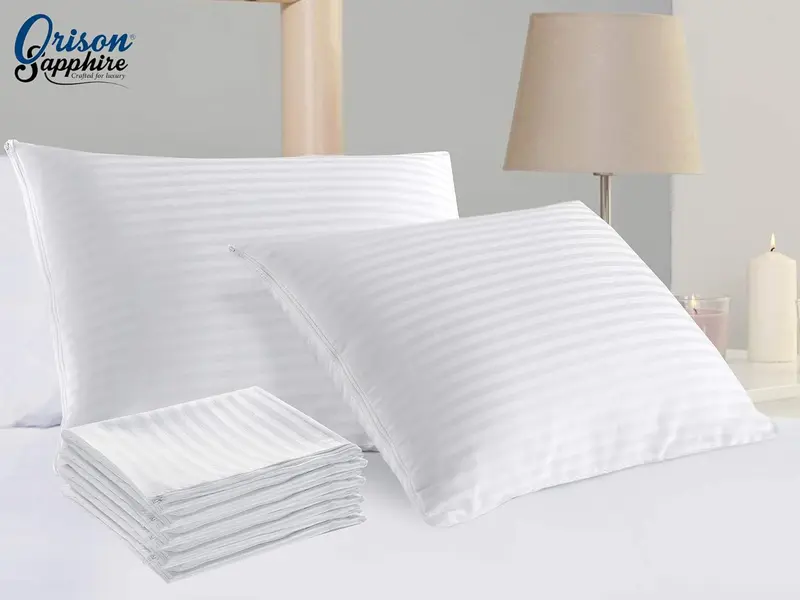 Satin Stripe Pack of 4 Pillow Protectors Covers - Ultra Soft Microfiber, Breathable, Hypoallergenic, Zipper cases, UK Standard Size 50 x 75cm 5