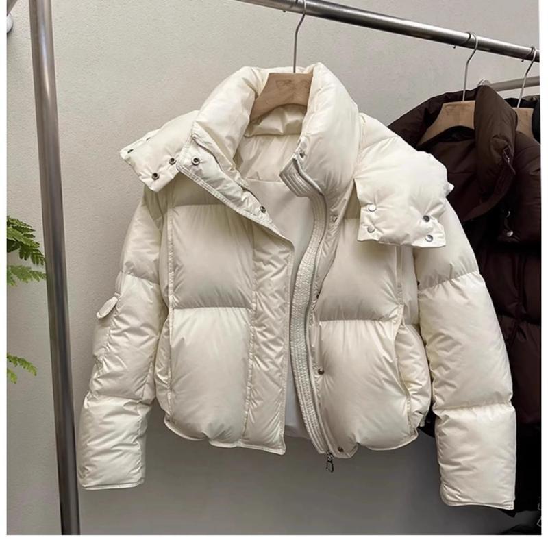 Women Puffer Jacket Winter Warm Thick Long Sleeve Oversized Hooded Short Parkas Mujer Female Solid Loose Crop Coat Outwear Womenswear Tops Underwear Lady Fitted Casual Comfort Basic Minimalist Outerwear 7