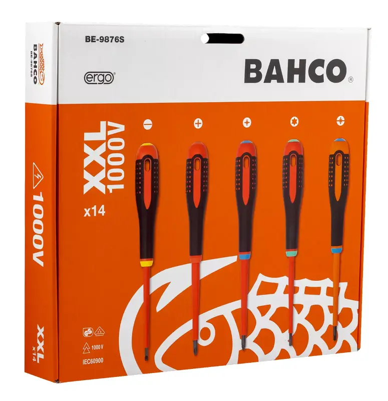 Bahco Ergo 14 Piece VDE Insulated Screwdriver Set Slot Ph Pz Tx,+Minus, BE-9876S. 1
