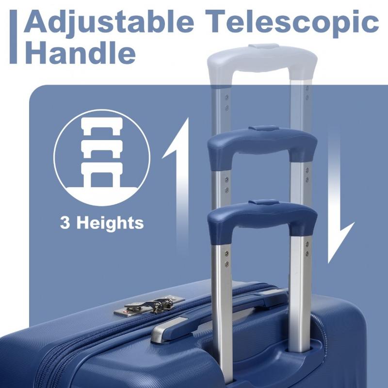 [MissLulu Bags] Box Design Expandable 20''/24''/28'' Sleek Striped ABS+PC Suitcase With TSA Lock And Four Spinner Wheels - Navy Blue 3