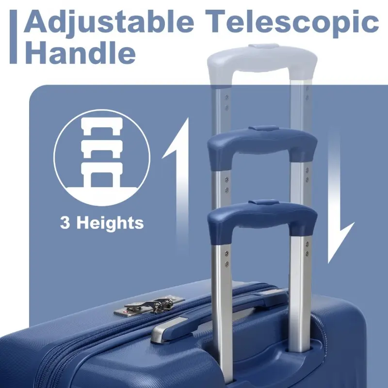 [MissLulu Bags] Box Design Expandable 20''/24''/28'' Sleek Striped ABS+PC Suitcase With TSA Lock And Four Spinner Wheels - Navy Blue 3