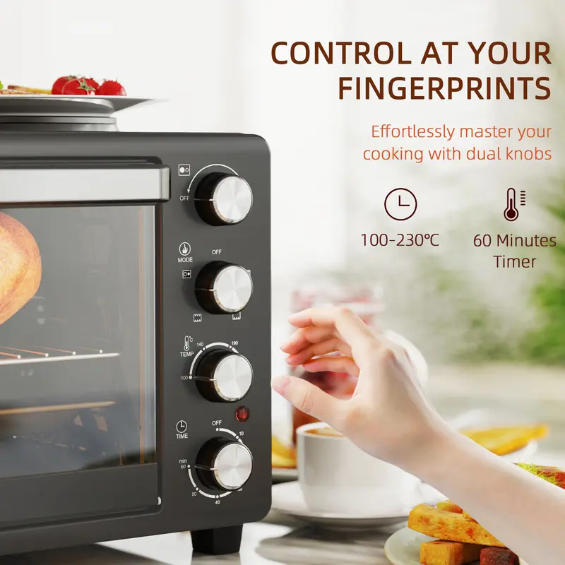 HOMCOM 28L Mini Oven with 2 Hot Plates, Countertop Toaster Oven, Grill, Roast, Bake, Boil, with Timer, Adjustable Temperature, Electric Oven with Baking Tray, Grill Rack, Crumb Tray, 2600W, Black 5