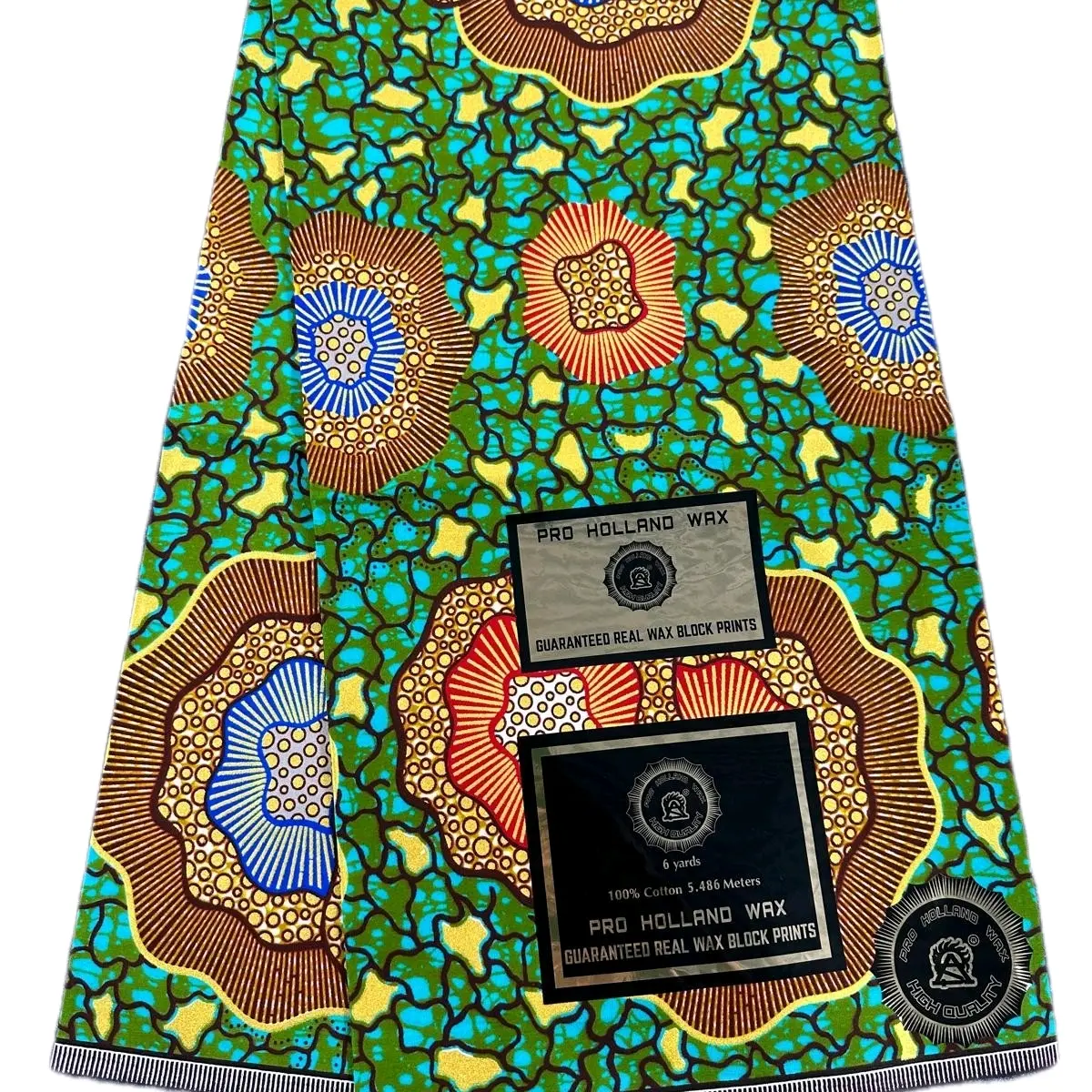 %100 Cotton VIP Gold  Wax Print Material, 6 yards or 5.4  x 1.2m.  This fabrics Suitable for making dress, bubu, skirts etc for all occassions.