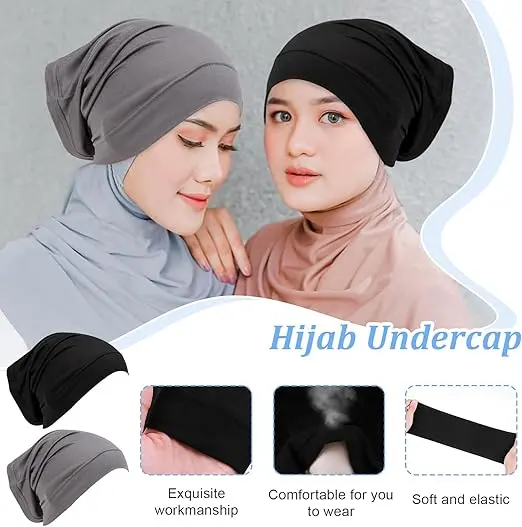 2 Packs Women Hijab Undercap Cotton Tube Cap Hijab Breathable Hijab Cap Underscarf Hijab Scarf for Women Muslim Headscarf Headwrap Black UnderCap for Hijab Underscarf Cap Hijab Under Caps For Women 4