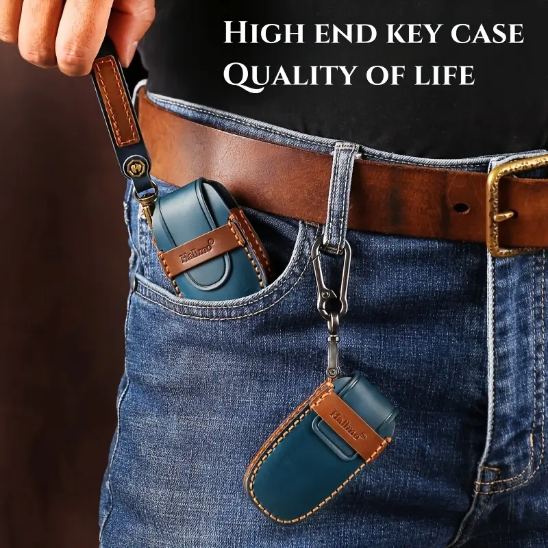 Hallmo Handmade PU Leather Car Key Case Cover, Compatible with Mercedes-Benz Key Fob, Luxury Gift for Father, Men's Key Holder for New 2021 Mercedes Maybach S450 S500 - Auto Accessories 7