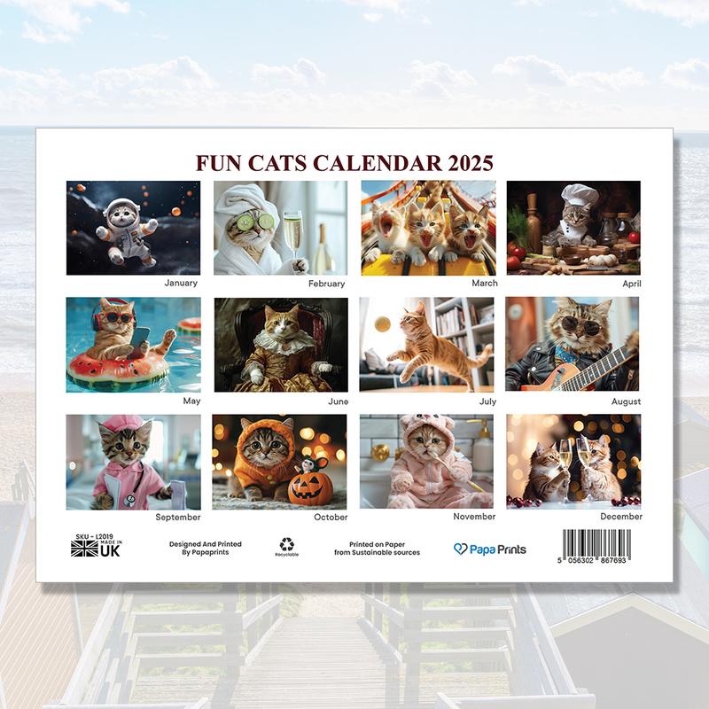 Papa Prints 2025 A4 UK Cat Calendar 12 Months of Adorable Felines & Family Fun 7