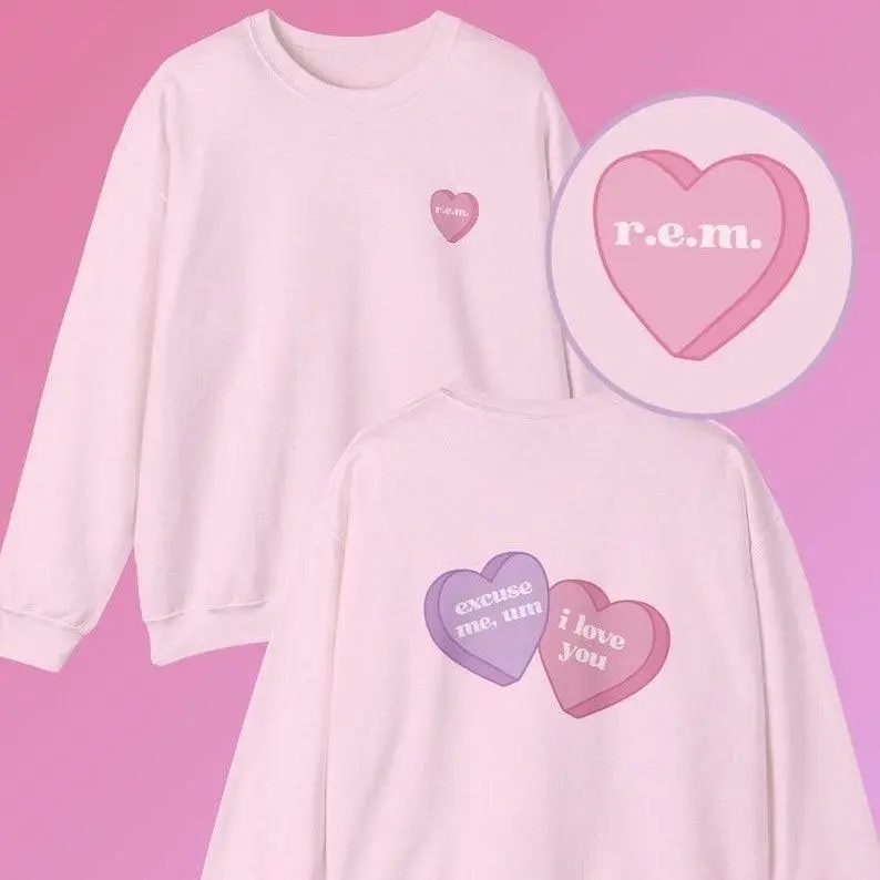 R.E.M. Ariana Grande Candy Heart Sweater Unisex Heavy Blend™ Crewneck Sweatshirt Rem Beauty Eternal Sunshine Blush hypernova