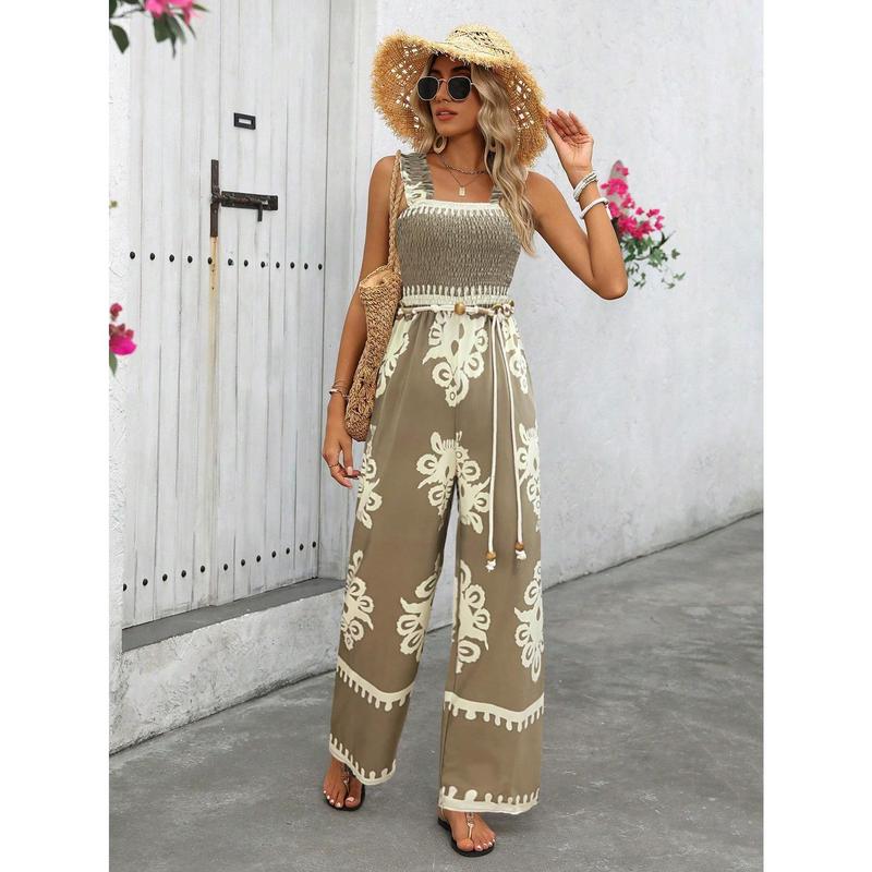 Holidaya Women's Vacation Casual Sleeveless Printed Wide Leg Jumpsuit Fabric Fit 4