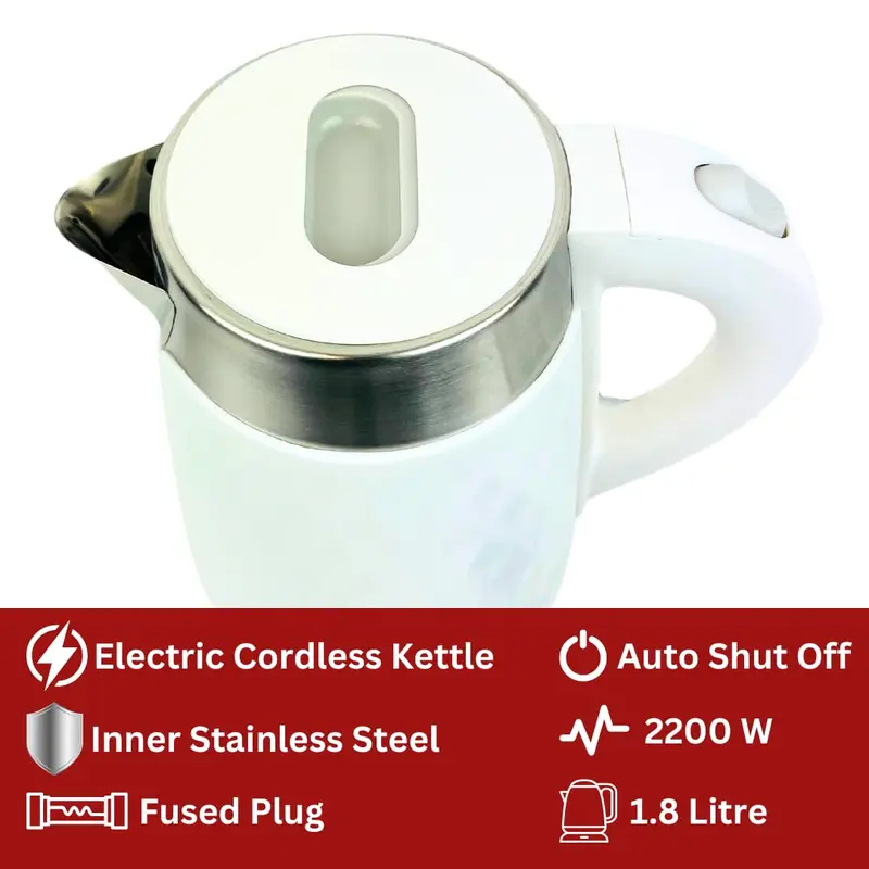 Maya Range Honey Comb 1.8L Cordless Electric Kettle, 2.2kW Fast Boil, Black Premium Plastic, Removable Anti-Scale Filter, Push Button Lid, Perfect Pour Spout, Stainless Steel Interior (White) 4