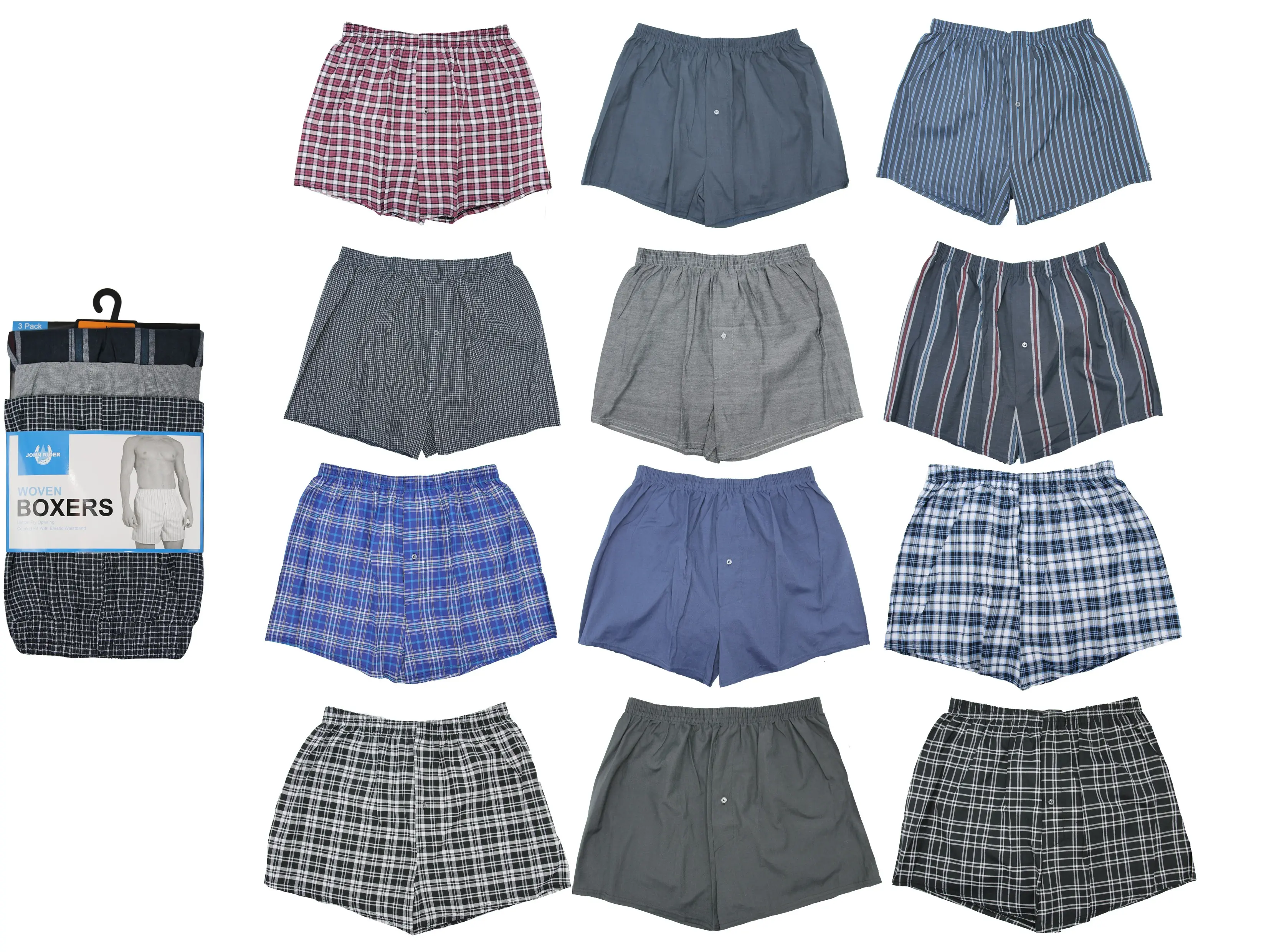 John Rider Mens 6 Pack Polycotton Woven Boxer Shorts | Classic Loose Fit Cotton Breathable Underwear Briefs, Men's Boxer Short M, L, XL, XXL Clothing Fabric