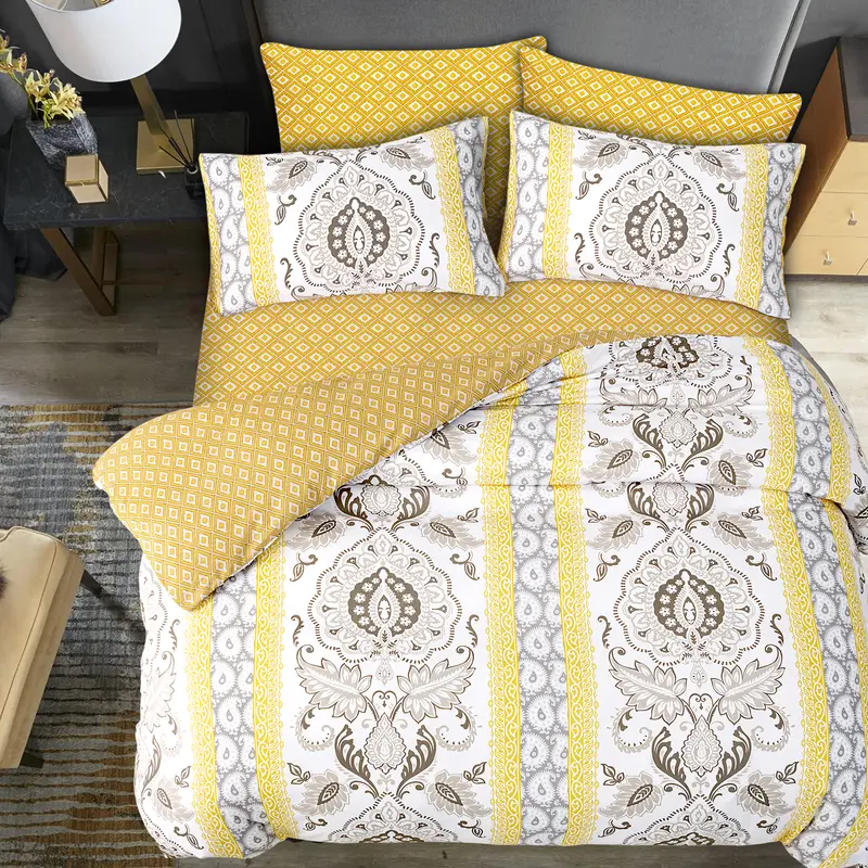 Paisley Beige Floral Printed Duvet Cover King Size with Pillowcases - Luxury Reversible Quilt Cover Set - Ultrasoft Premium Microfiber Bedding Sets Single Double King Super King All Sizes Available 3