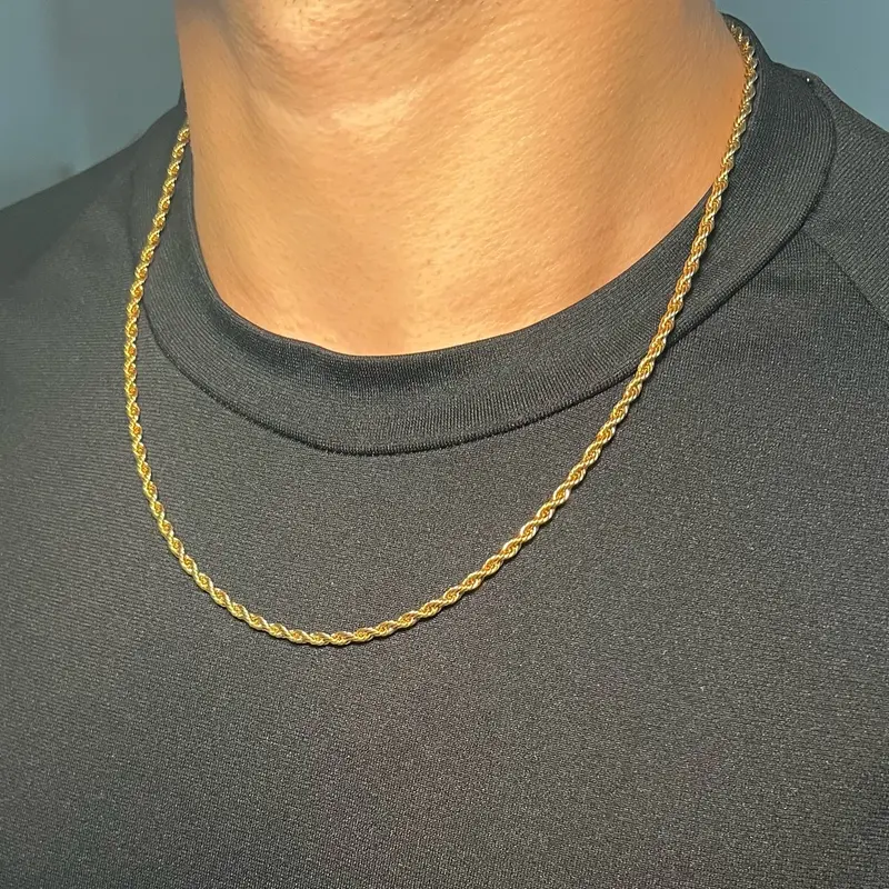 Classic Gold Rope Chain Necklace, 18”-24”, 45cm-60cm Length, 3mm Thickness, Stainless Steel 18 Inch, Boys Layering Chains 1