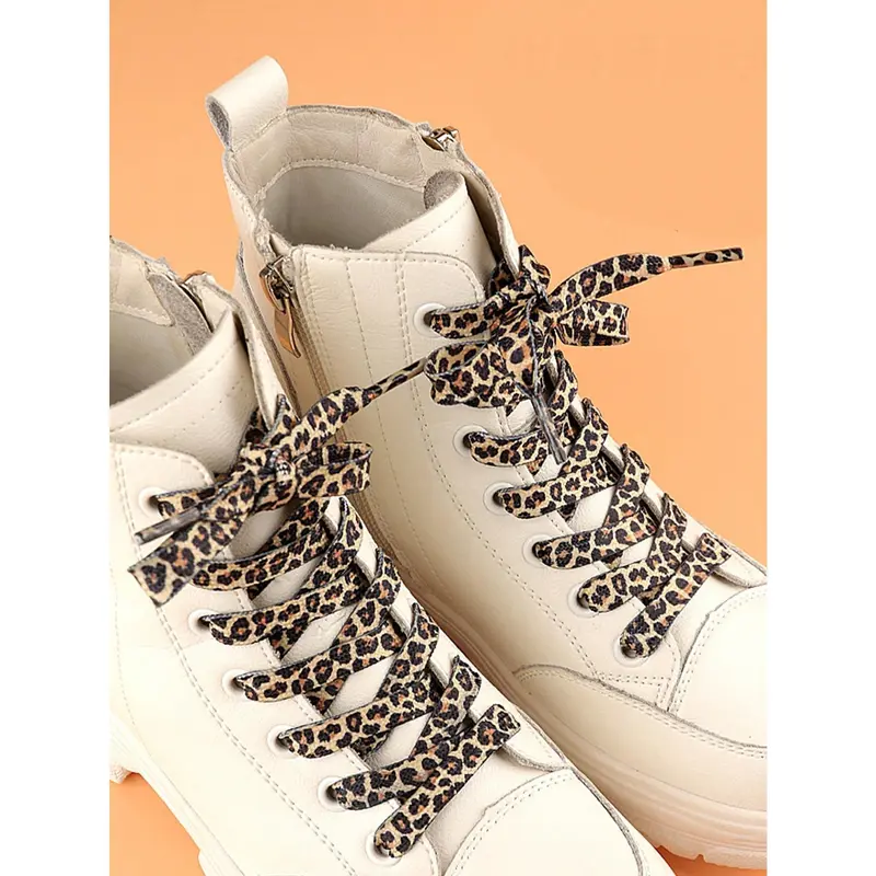 1pair Beige Leopard Print Flat Fashion Shoelaces Footwear Comfort Bedroom Knee Multicolor 1