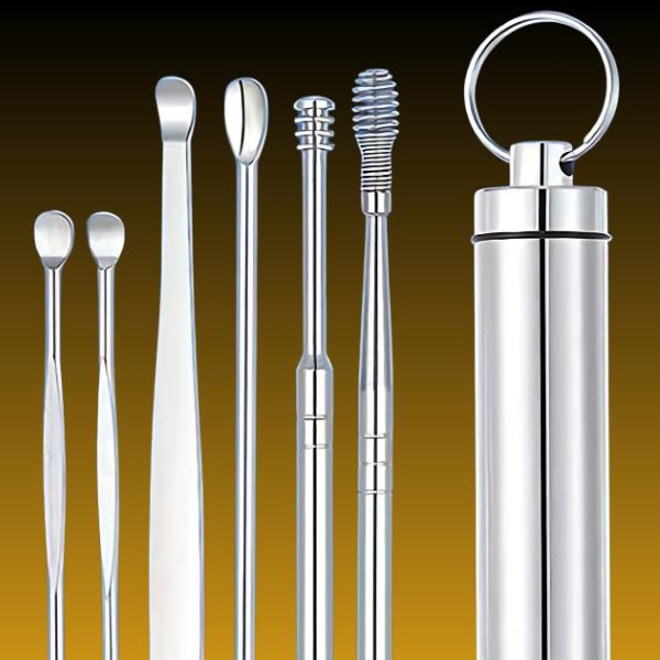 Portable Stainless Steel Ear Wax Removal Kit, Reusable Ear Cleaning Spoons, Ear Picking Tool cleaner 8