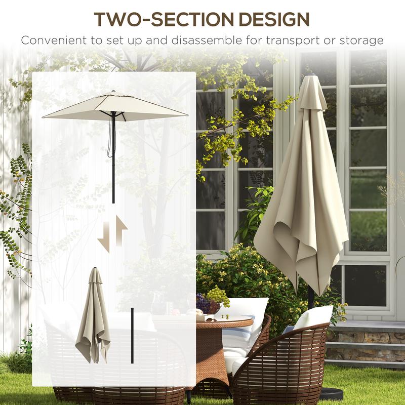 Outsunny Garden Parasol Umbrella with Vent, Outdoor Market Table Umbrella Sun Shade Canopy with 4 Ribs, Piping Side, 2x2m, Beige 6