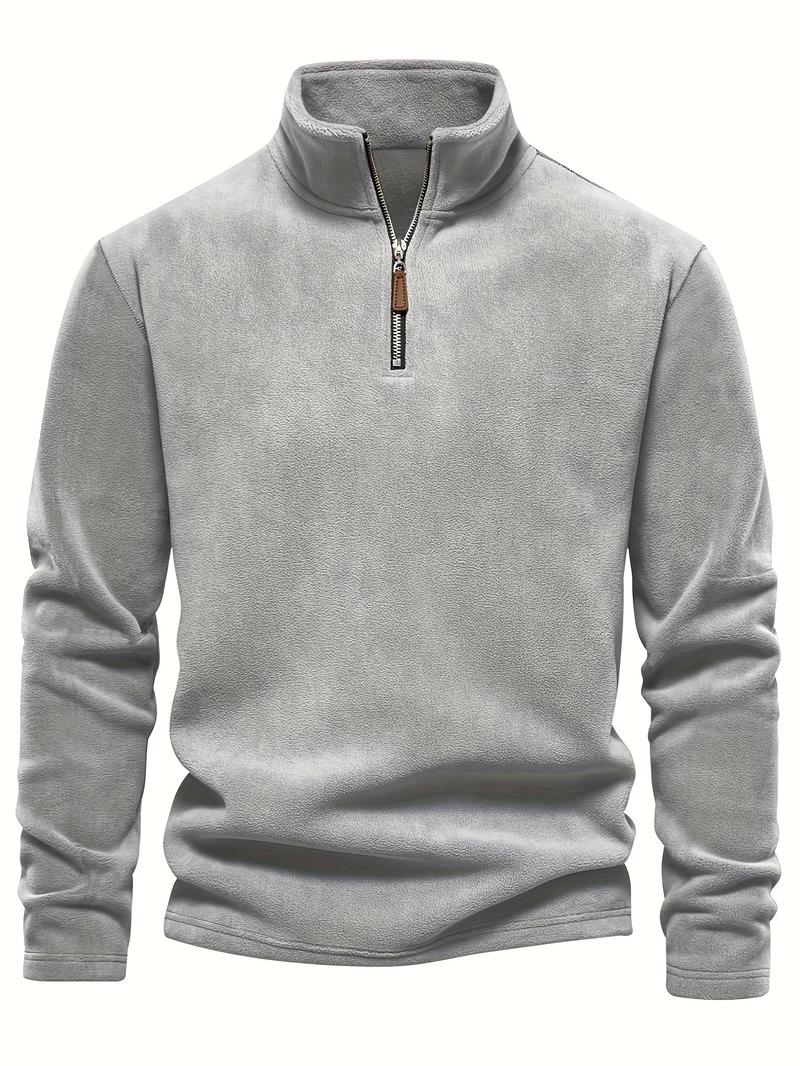 Product Introduction of Autumn & Winter Men's Fleece Henley Shirt, Stand Collar Half Zip Long Sleeve Pullover Top, Male's Classic Fashion, Outdoor Cloth 0