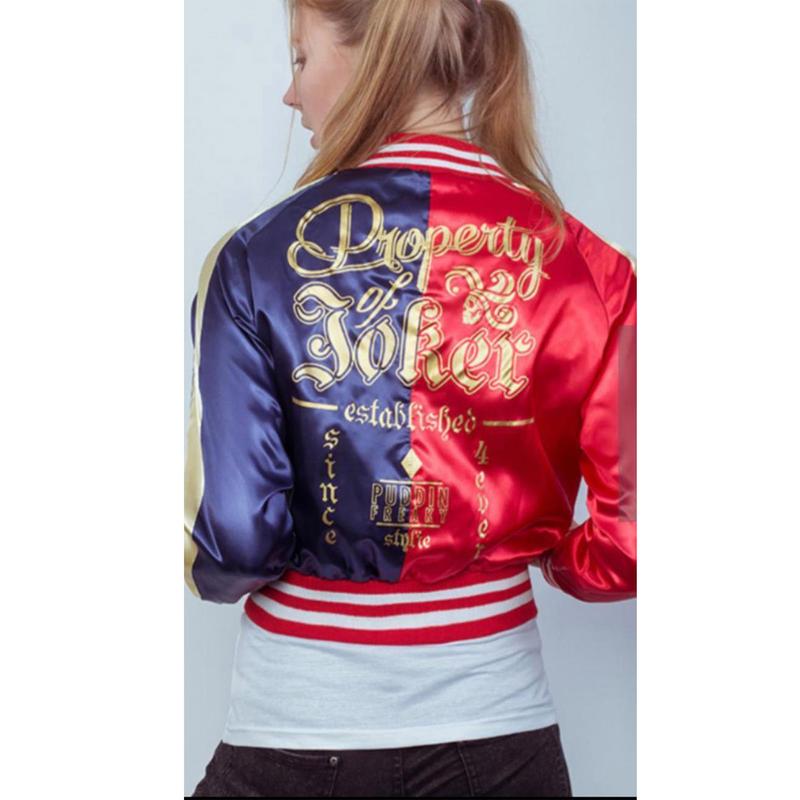 Women's Harley Quinn Bomber Jacket - Leggings - Shorts Red Blue Shiny Cosplay Zip Up - Halloween Costume - Plus Size - Long Sleeve, Womenswear 7