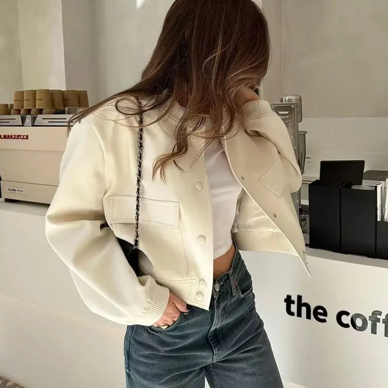 Fashion Women's Bomber Jacket Long Sleeve Zipper Up Vintage Coat Tops 2025 Spring Elegant Loose Ladies Jackets Coat