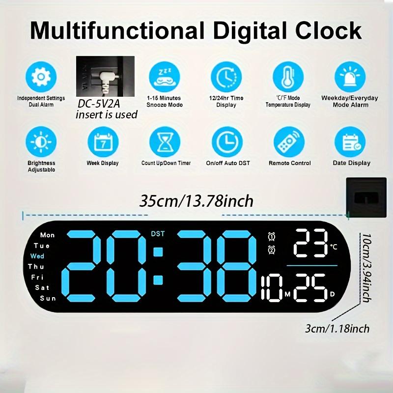 Product Introduction of RAZZAQ MART SHOP Large Digital Wall Clock with Remote Control, Dual Alarm, DST, 10-Level Brightness, LED Night Light, USB Powered, Cordless or Plug-In Use, Ideal for Bedrooms, Living Rooms, or Offices (Batteries Not Included) 12