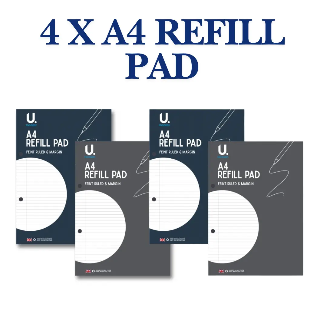 U. Stationery A4 Lined Refill Pad, Page Ruled Paper, Notepad Note Set of 4