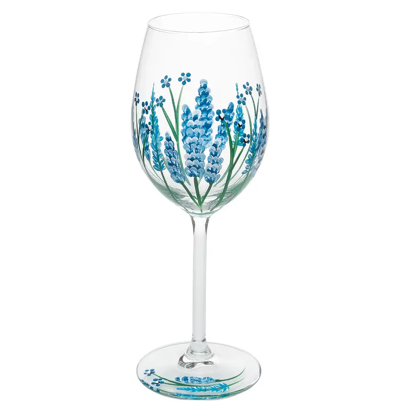 Shudehill Giftware Hand Painted Floral Design Wine Glass - Lavender, Poppy, Daisy, Butterfly, Bee, Dragonfly, Meadow Unique Pretty Designs Drinkware Drink 7