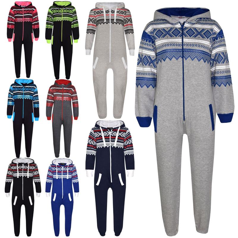 A2Z 4 Kids Fleece Onesie Girls Boys Aztec Snowflake Print All In One Jumsuit Playsuit Nightwear New Age 5-13 Years 0