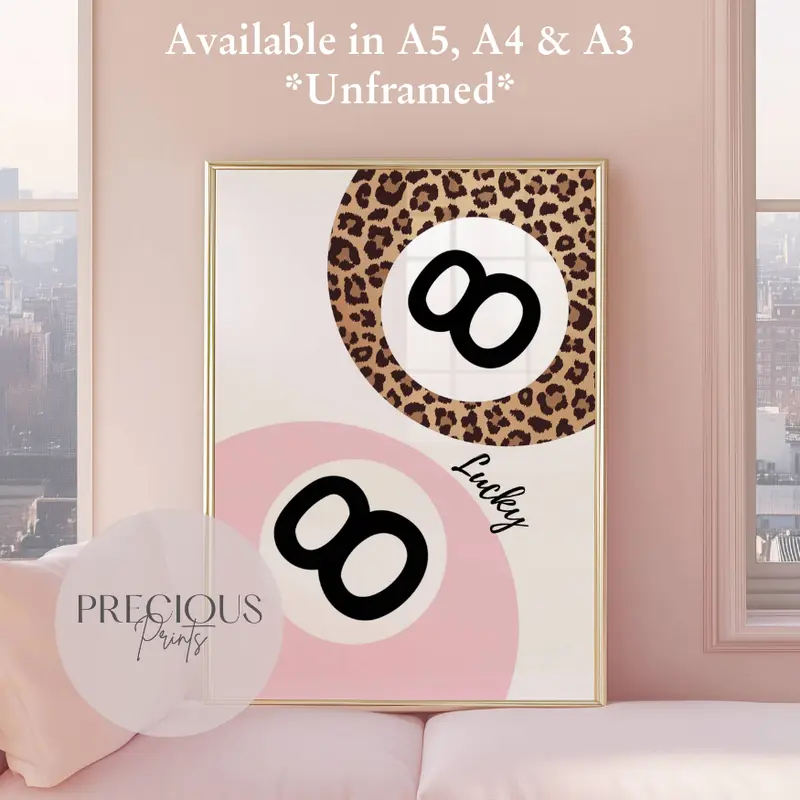 Set of 3 Trendy Prints Pink / Leopard Cheetah Print / Pink 8 Ball Lucky Trendy Wall Art Gallery Preppy Chic Luxury Home Decor / Colourful Wall Art / A5 A4 A3 Unframed / Fast Cheap Delivery / Giclee Poster Artistic Photo Room 1