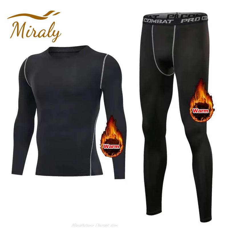 New 2-pieces Winter Warm Men Underwear Set Fleece Thermal Undershirts Long Johns Compression Tights Fitness Sports Tracksuit Set 1