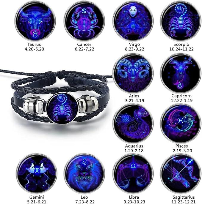 Zodiac Signs Spirit Bracelet, Zodiac Guardian Bracelet, Manifestation Bracelet, Zodiac Constellation Bracelets, Spirit Bracelets Zodiac,  Multilayer Adjustable Twelve Constellation Zodiac Leather Bracelets for Unisex necklace necklace  gift 2