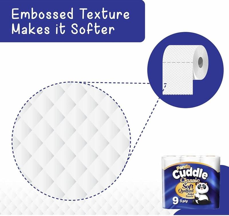 Panda Cuddle 3Ply Toilet Paper Rolls Unscented Embossed Soft Quilted Loo Tissue Rolls Bulk Buy 9 - 180 Rolls 3